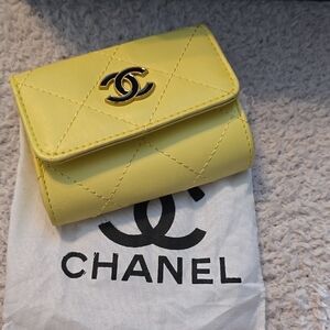 CHANEL Yellow Quilted Mini Wallet Size Crossbody with Black CC Hardware